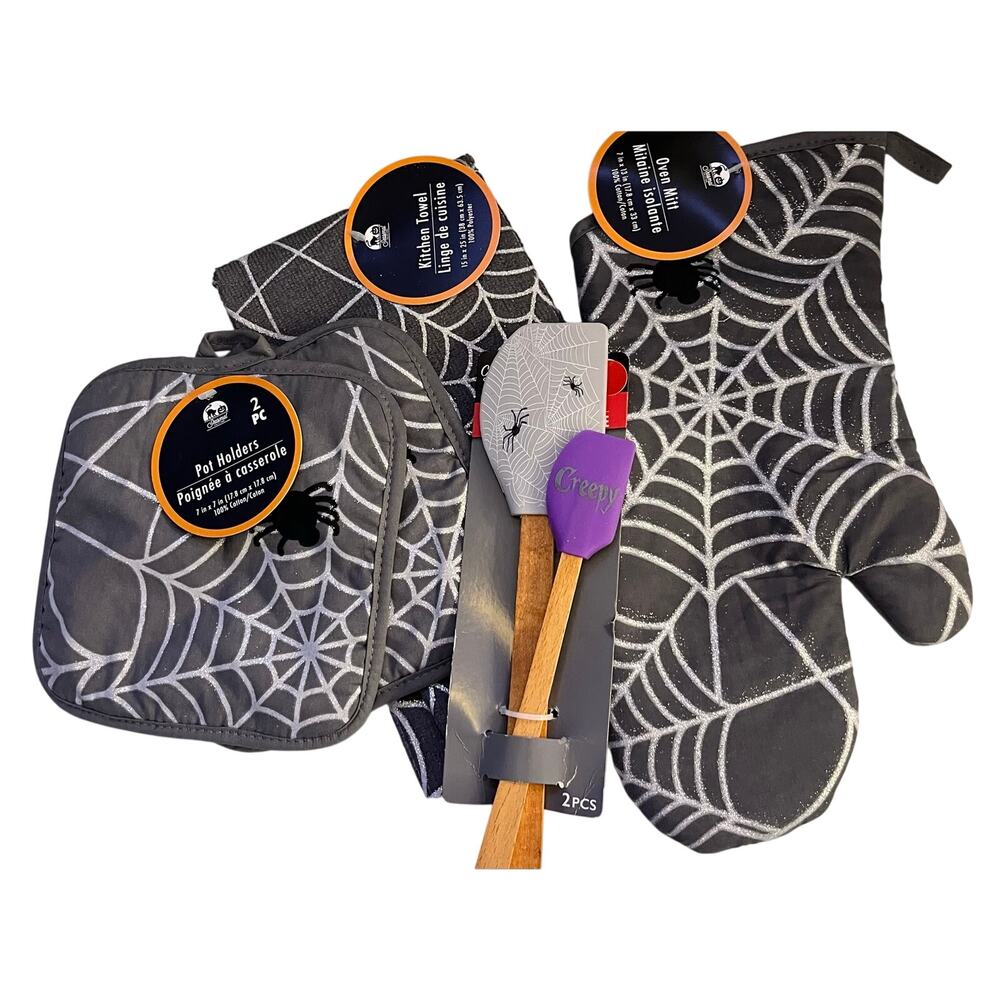Halloween Spider Web Kitchen Towels Spooky Gothic Dish Towel Set